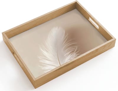 Dienblad hout 40x30 cm - Schootdienblad - Veer - Minimalistisch - Roze - Borrelplank rechthoek - Plateau dienbladen