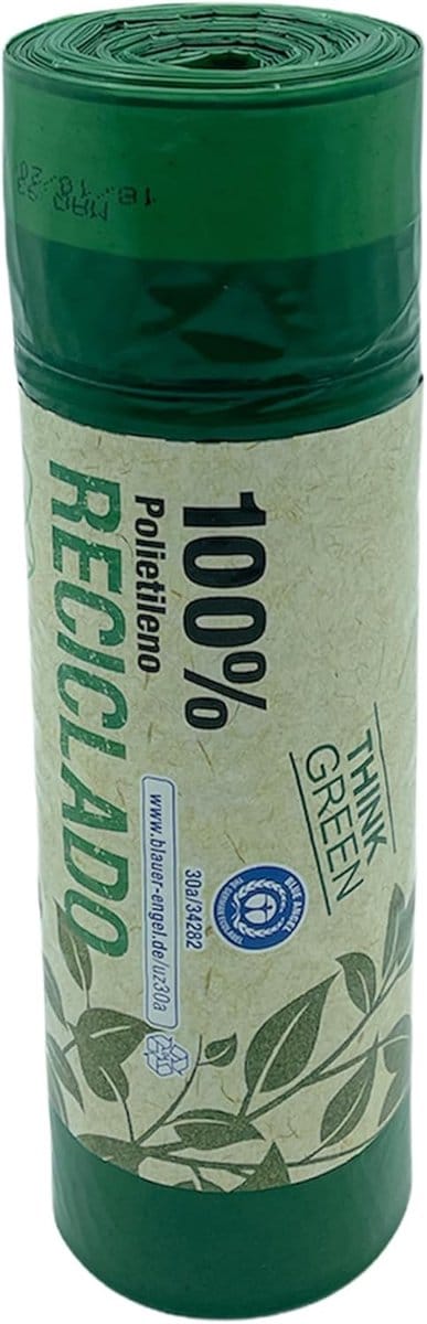20 Stuks Zelfsluitende Vuilniszakken 30 Liter 100% Gerecycled Groen