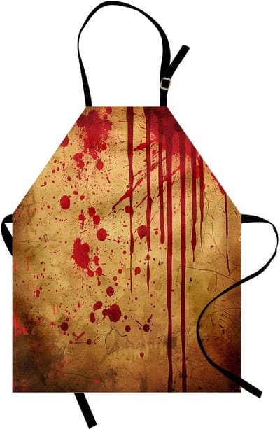 ABAKUHAUS Halloween-koksschort, bloeddruppels en spetters, unisex-keukenslab met verstelbare hals, voor koken en tuinieren, karamel-zinnoberrood