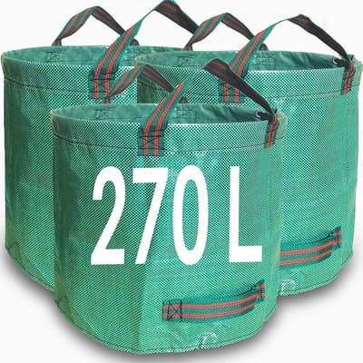 Duurzame Tuinafvalzakken, 272 Liter, Set van 3 Herbruikbare Tassen met Handvatten voor Tuinwerkzaamheden