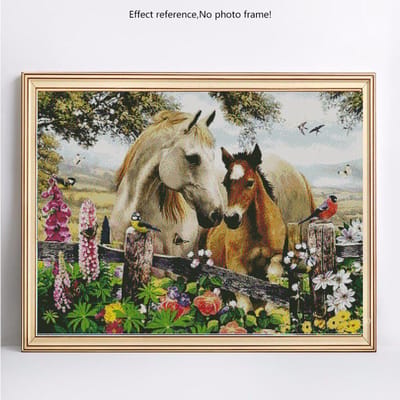 Diamantborduurwerk Volledige Weergave Dieren Diamantschilderij Ronde Steentjes Paard Hobby En Handwerk 20X30 beige