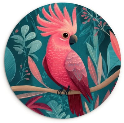 WallCircle® Wandcirkel 120x120 cm - Muurcirkel Kaketoe - Tropische bladeren - Tak - Muurdecoratie woonkamer - Wanddecoratie slaapkamer - Kamer decoratie accessoires - Ronde schilderijen XXL