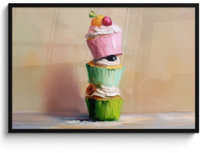 Poster in lijst - Fotolijst 120x80 cm - Posters - Cupcakes - Gestapeld - Kleurrijk - Fruit - Posterlijst zwart - Decoratie - Wanddecoratie woonkamer - Muurdecoratie slaapkamer