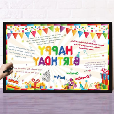 Inovra Plus - Grote kleurrijke verjaardagskaart Happy Birthday met cake en regenboogballon - Geen envelop - Feestelijke verrassing voor jarige.