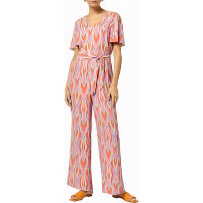 Jumpsuit van viscose met all-over motief en strikceintuur