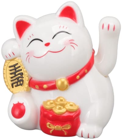 Dailygoods- Geluksbeeldje Chinese Gelukskat - Zwaaiend Ornament - Thuis Decoratie - Schattige Kat - Rijkdom en Geluk - Kunststof Beeldje