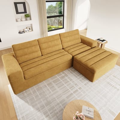 Moderne Hoekbank, L-Bank, 3-Zitsbank, Modulaire L-Vormige Hoekbank, Frameloos Ontwerp, Wolkbank, Vrij Combineerbaar, Ideaal Voor Woonkamers En Appartementen, Geen Montage Nodig, Chenillestof-Geel