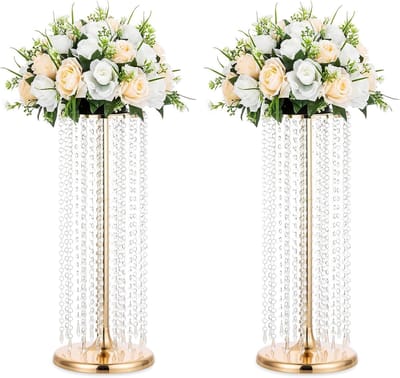 Hoge Gouden Bloemstandaard 60cm Kristal Bruiloft Centerpieces Vaas Metaal