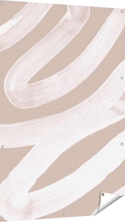 Gards Tuinposter Abstracte Kunst - Witte Strepen op Beige - 100x150 cm - Tuindoek - Tuindecoratie - Wanddecoratie buiten - Tuinschilderij