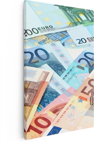 Artaza Canvas Schilderij Eurobiljetten - 20x30 cm - Klein - Muurdecoratie Geld - Wanddecoratie Stilleven - Kamer Accessoires