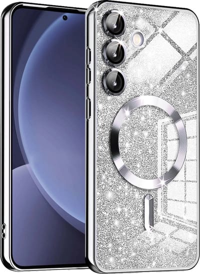 Hoesje geschikt voor Samsung Galaxy S25 - Techsuit Luxury Glitter Back Cover - Geschikt voor MagSafe - Zilver