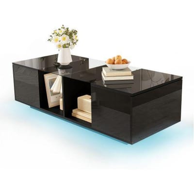 Moderne zwarte salontafel met LED-verlichting, glanzend tafelblad, 120 x 50 x 38,5 cm