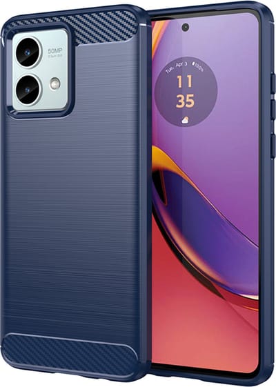 MobyDefend Hoesje - Geschikt voor Motorola Moto G84 - TPU Backcover - Geborstelde Metaal & Carbon-Look - Blauw