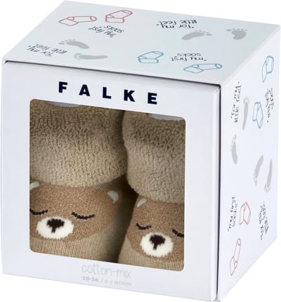 FALKE Baby Bear knuffelzacht pluche katoen babysokjes meisjes jongens beige - Maat 50-56