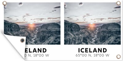 Schuttingposter IJsland - Bergen - Water - Zon - 200x100 cm - Tuindoek