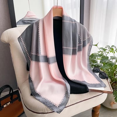 Écharpe de tête de luxe en soie pour femme Foulard d'été Carré en satin Hijab Écharpes pour dames Châles 90*90 Foulard en soie Hijab Musulman gray