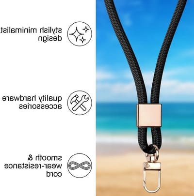 Lange Nylon Lanyard met Carabiner en Draaibare Metalen Clip voor Sleutels en ID Kaarten (Zwart)