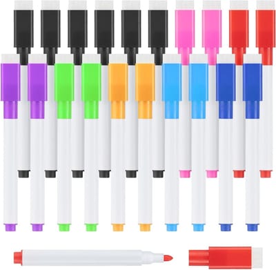 20 Stuks Witteboard Markers met Gum - Magnetische, Herbruikbare en Wasbare Drooguitwisbare Stiften voor Kantoor, School en Thuis (Multicolor)