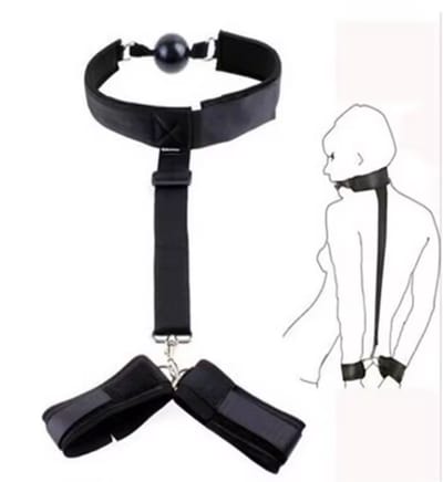 CHPN - SM mondbal met Handboeien - Handboeien met gag bal - Rugbondage - BDSM - Vastbinden - Seksspel - Sex - Erotiek - Rollenspel - Mondknevel