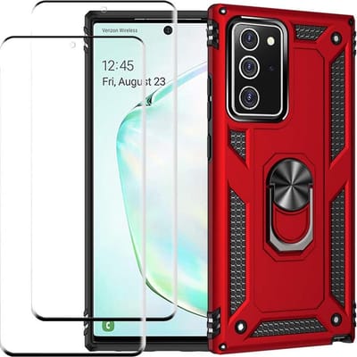 Telefoonhoesje Geschikt voor: Samsung Galaxy Note 20 hoesje Schokbestendige ring armor met 2X volledige schermdekking Screenprotector rood