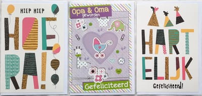 3 Wenskaarten - OPA & OMA Geworden + Van Harte Gefeliciteerd + Hiep Hiep Hoera - 12 x 17 cm – OPA+OMA-301
