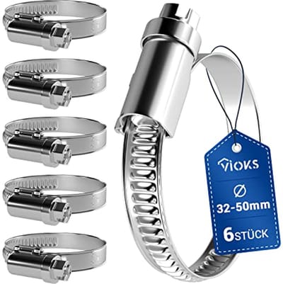 Slangklemmen Set - 6 Stuks, 32-50 mm, Chroomstaal Met Torsiebestendig Mechanisme