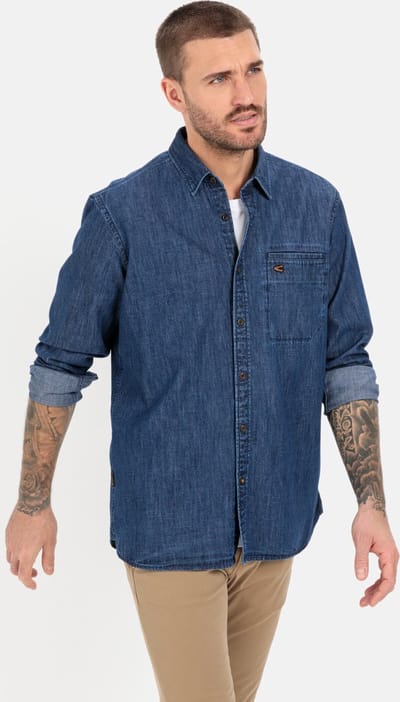 camel active Denim Shirt van puur katoen - Maat menswear-S - Donker blauw