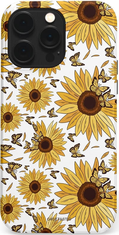 Casetastic Hoesje Geschikt voor Apple iPhone 14 Pro Max Magsafe - Stijlvolle Beschermende Duo-layer Case - Zonnebloem Zomer met vlinders