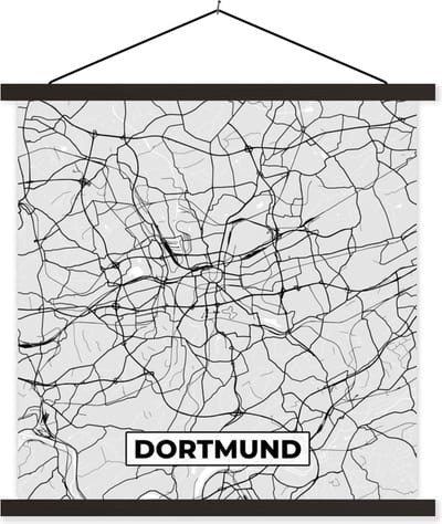 Posterhanger incl. Poster 60x60 cm - Schoolplaat - Duitsland - Stadskaart - Kaart - Plattegrond - Dortmund - Textielposter - Zwarte latten - Stadskaart