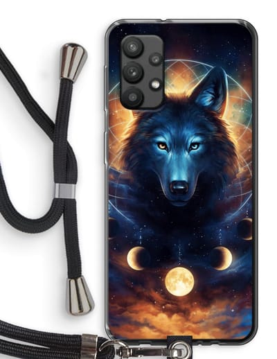 Case Company® - Hoesje met koord geschikt voor Samsung Galaxy A32 4G hoesje met Koord - Wolf Dreamcatcher - Telefoonhoesje met Zwart Koord - Bescherming aan alle Kanten en Over de Schermrand