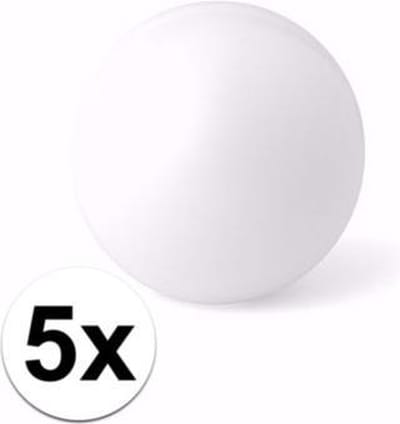 5 witte anti stressballetjes 6 cm
