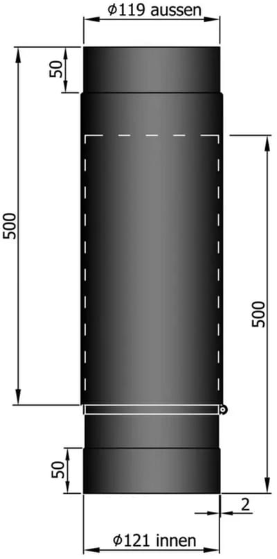 Kachelpijp Ø120 schuifbuis - staal - 2mm - 2 delen - zwart