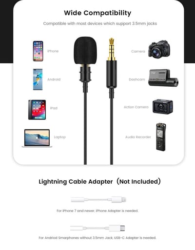 VIOFO Universeel - Lavalier Microfoon - Externe Microfoon - Dasspeld - Clip-On - Compact - Voor VIOFO Dashcam - Geluidsopname