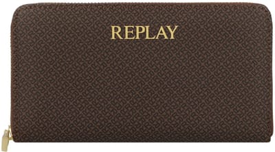 REPLAY Portemonnee Zip Around Wallet Brown Cocoa + Black Donkerbruin