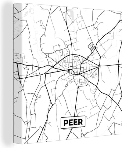 Canvas Schilderij Plattegrond – Peer – Zwart Wit – Stadskaart - Kaart - België - 20x20 cm - Wanddecoratie