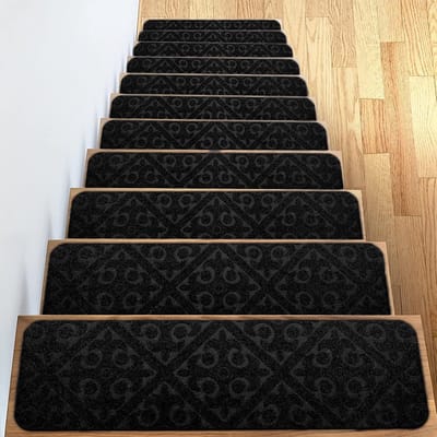 Trapmatten Zwart Anti-Slip - Gefreesd - Zelfklevend - 20x76cm - Slijtvast - Set van 6 stuks