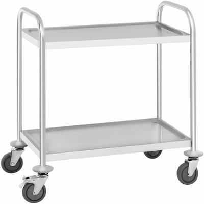 Serveerwagen Roestvrijstalen keukenwagen met wielen Transportwagen 2 planken (draagvermogen: 150 kg, ladeafstand: 45,5 cm)