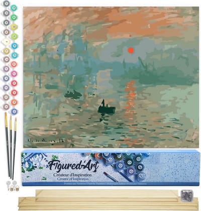 Figured'Art Schilderen op Nummer Volwassenen canvas Monet Zonsopgang - Handwerk acrylverf Kit DIY Compleet - 40x50cm met DIY houten lijst