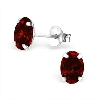 Aramat Jewels | Oorbellen | Zilveren Ovale Zirkonia Oorstekers – Meerdere Kleuren & Maten 925 Zilver | 7x5mm / Donker Rood | |3mm | Zilver | Kinderen, Volwassenen | Verkleurd niet