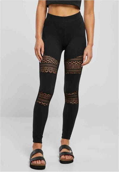 Urban Classics - Crochet Lace Inset Legging - 3XL - Zwart