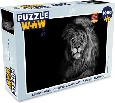 Puzzel Leeuw - Ogen - Oranje - Zwart wit - Dieren - Portret - Legpuzzel - Puzzel 1000 stukjes volwassenen