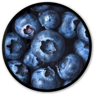 Poster in lijst Rond - Fotolijst 40x40 cm - Posters - Bessen - Blauw - Fruit - Ronde posterlijst zwart - Decoratie - Wanddecoratie woonkamer - Muurdecoratie slaapkamer