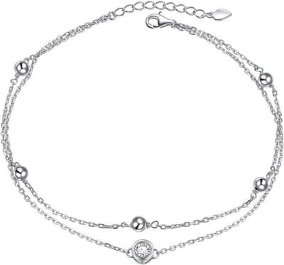 Dames Anklet - Enkelbandje Zilver - Zomergarderobe - Verstelbaar Dubbel - 25 cm - Zilverkleurig