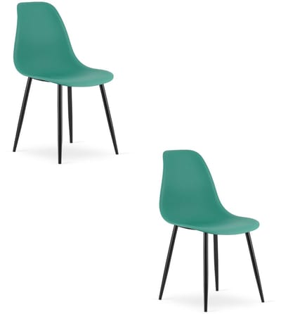 Set van 2 Stoelen WAT – Groen, Zwarte Metalen Poten, Kunststof Zitting – Modern en Ergonomisch – Geschikt voor Eetkamer, Woonkamer, Keuken, Thuiswerkplek, Kantine en Wachtruimte – Eenvoudige Montage