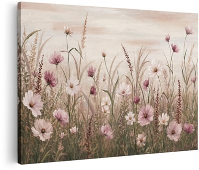 Artaza Canvas Schilderij Roze Bloemen - Abstracte Natuur - 120x80 cm - Groot - Wanddecoratie Woonkamer - Schilderijen - Muurdecoratie