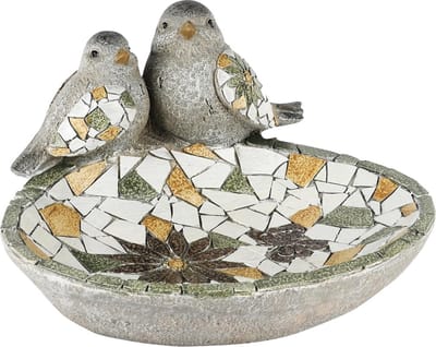 Dekoratief | Vogelvoederschaal m/vogels, mozaik, magnesium, 31x27x18cm | A250303
