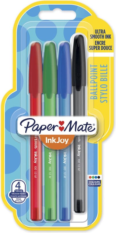 Paper Mate InkJoy 100ST-balpennen | Medium Punt (1,0 mm) | Zwart, Blauw, Rood en Groen | 5 stuks