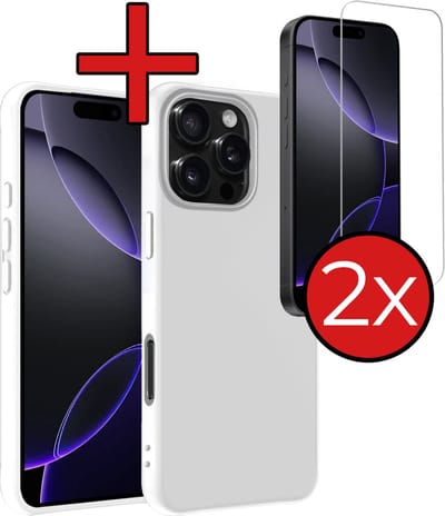 Hoesje - Met 2x Screenprotector - Geschikt voor Apple iPhone 16 Pro - Sterk & Shockproof - Telefoon Hoes - Back Cover - Siliconen Case - Telefoonhoes - Wit