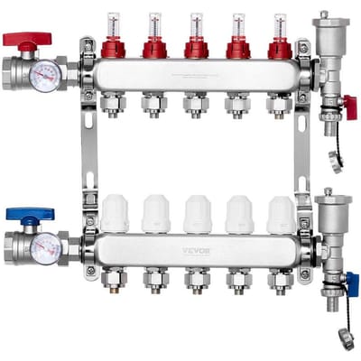 Collecteur de Chaleur Rayonnante à 5 Branches Manifold pour Chauffage par Sol Tubage PEX 1/2  Ensemble de Collecteur