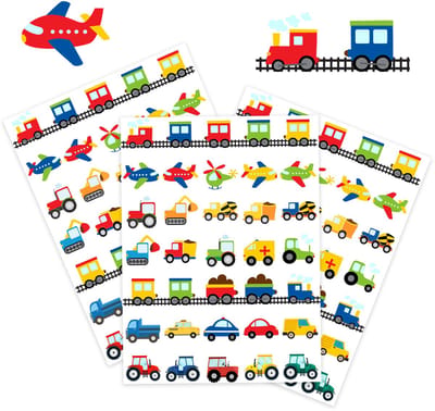 Voertuigen Stickers – 3 Stickervellen – Auto’s & Vliegtuigen & Treintjes - 105 Stuks
